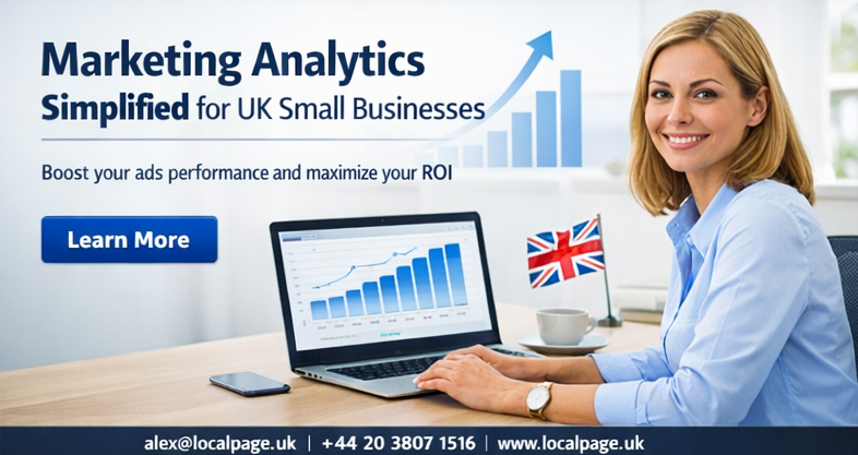 Social media image contrasting ad struggles vs marketing success for UK small businesses.